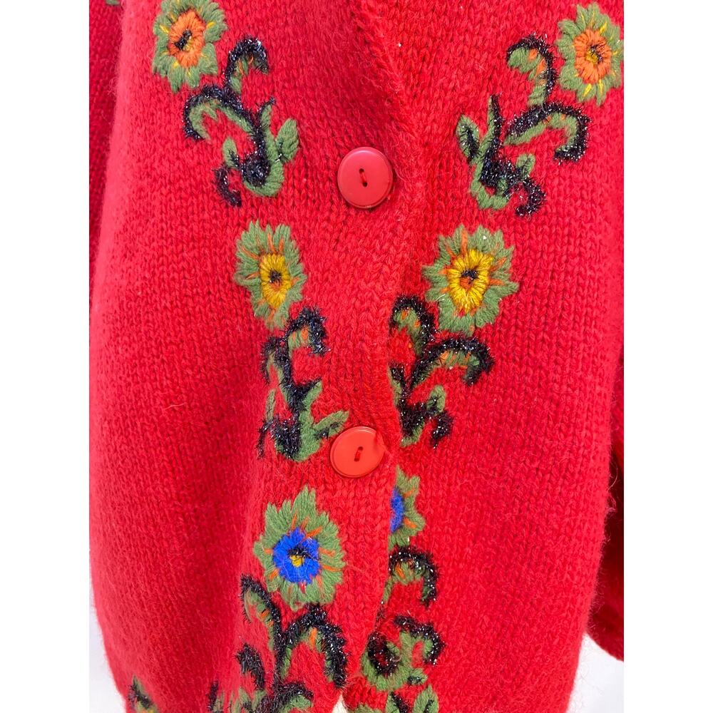 VTG Cervelle Red Bulky, Chunky, Shawl Collar Cardigan, Puff Sleeves, Wool  Med - Picture 3 of 8